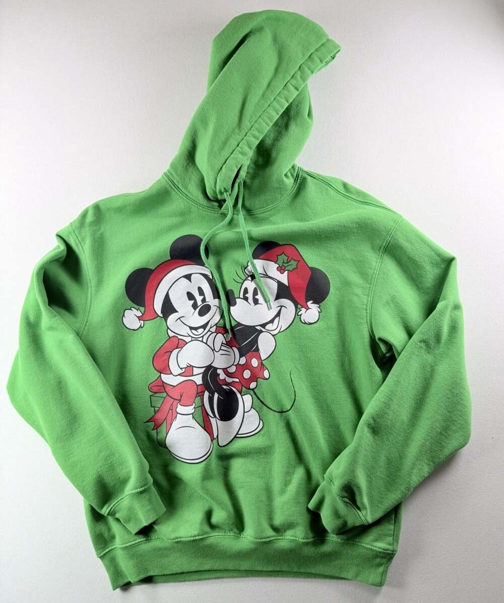 Disney Unisex Mickey & Minnie Mouse Holiday Hoodie Green Christmas Size Medium